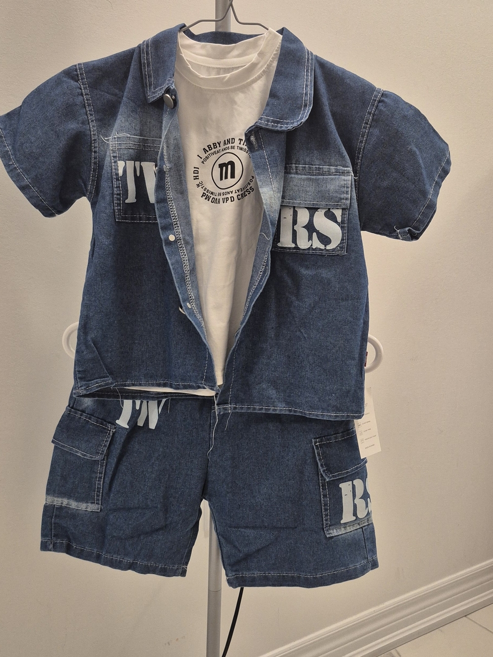 Denim 3-Piece Tshirt,Shirt & Shorts Set with White Tee Jeans For Boys